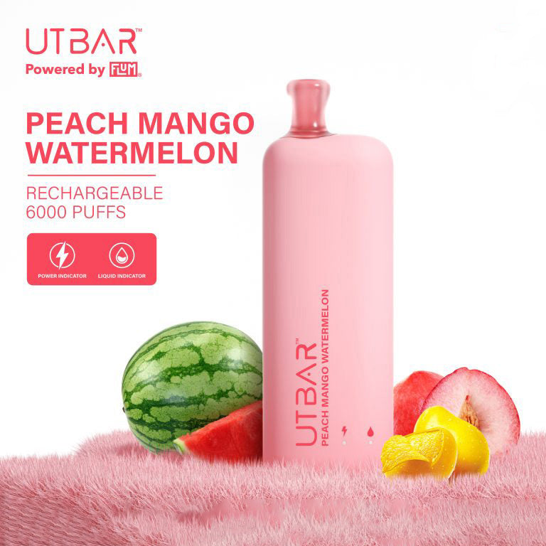 正品FLUM UTBAR 6000口绚丽质感外观设计电量油量指示一次性电子烟-多口味可选 桃子芒果西瓜