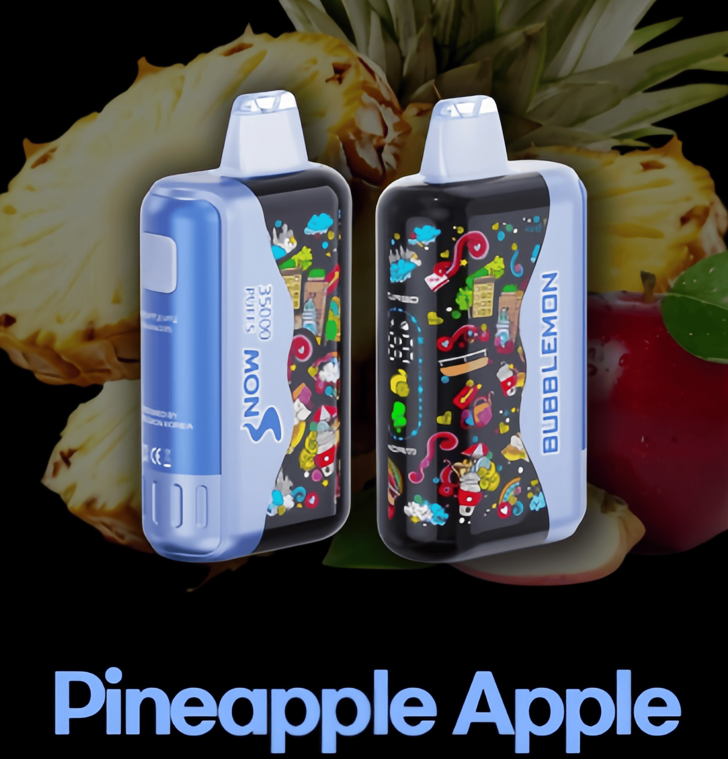 正品韩版BUBBLE MON GRAFFITI巴布梦泡泡兽满天星炫彩壁纸LED灯效35000口可调功率含隐藏口味一次性电子烟 菠萝苹果