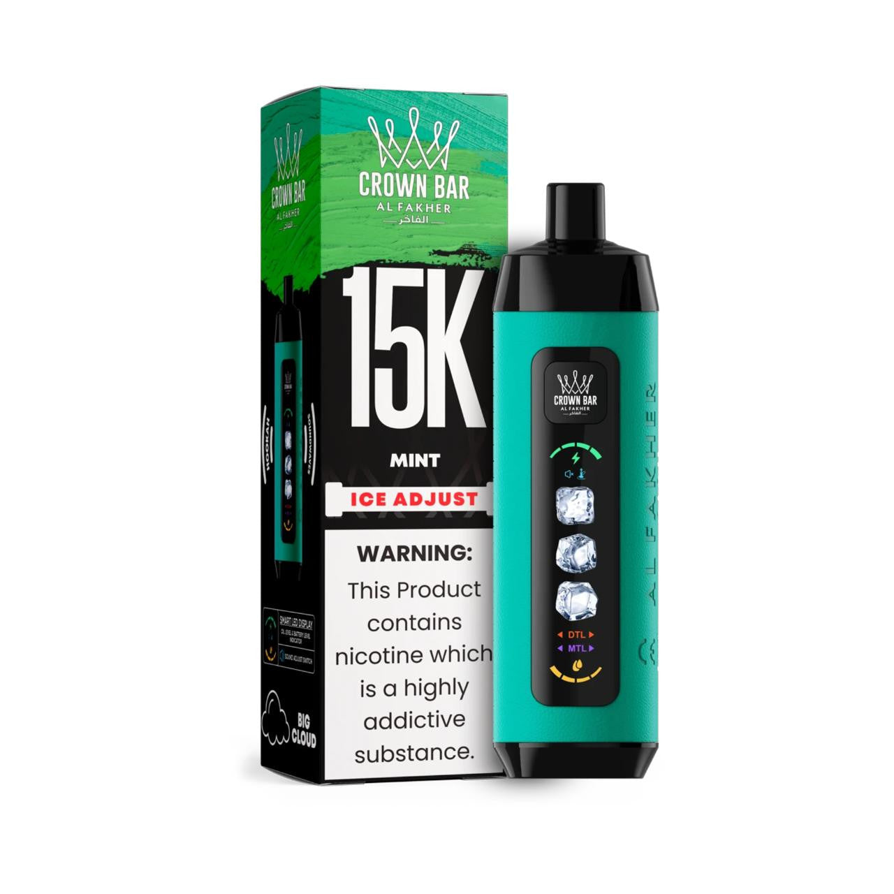 正品阿尔法赫15000口可调冰度款 AL FAKHER CROWN BAR ICE ADJUST 15K 大烟雾一次性电子烟-多口味可选 薄荷