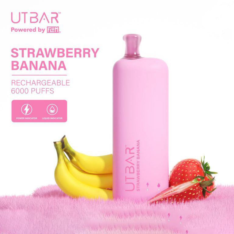 正品FLUM UTBAR 6000口绚丽质感外观设计电量油量指示一次性电子烟-多口味可选 草莓香蕉