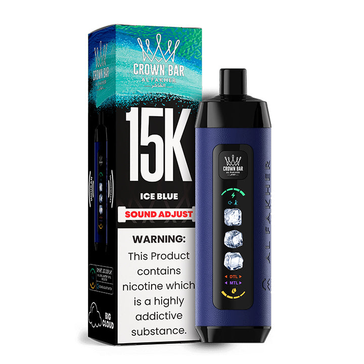 正品阿尔法赫15000口可调冰度款 AL FAKHER CROWN BAR ICE ADJUST 15K 大烟雾一次性电子烟-多口味可选 冰蓝