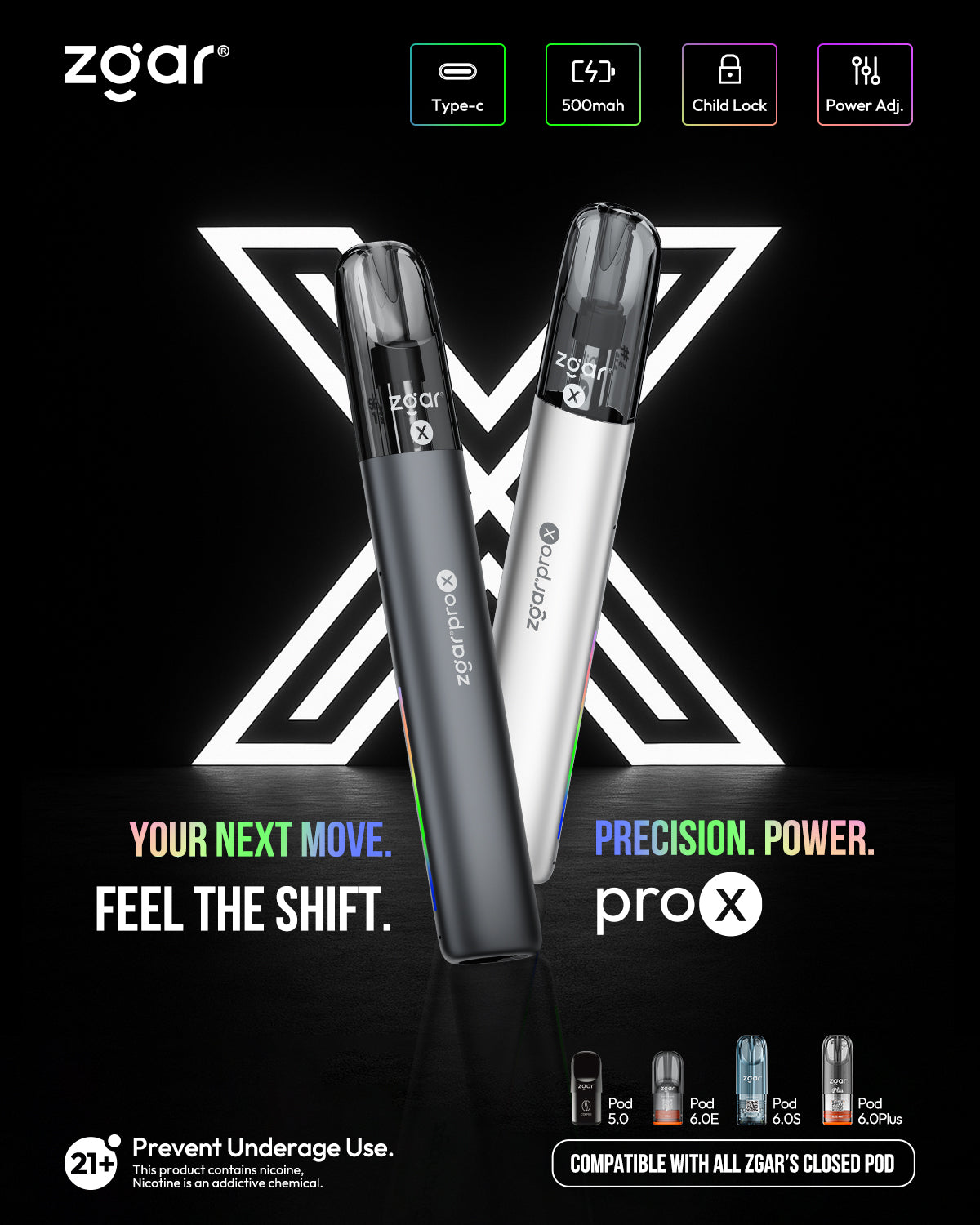 正品冰熊升级版ZGAR PRO X 双侧炫彩流光灯效可换弹烟杆-两色可选（支持4/5/6/7代及所有冰熊烟弹）