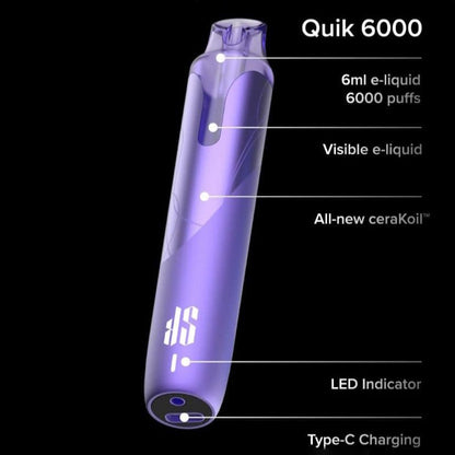 全新升级版 KS Quik 6000口小彩条冰爽一次性电子烟-多口味可选