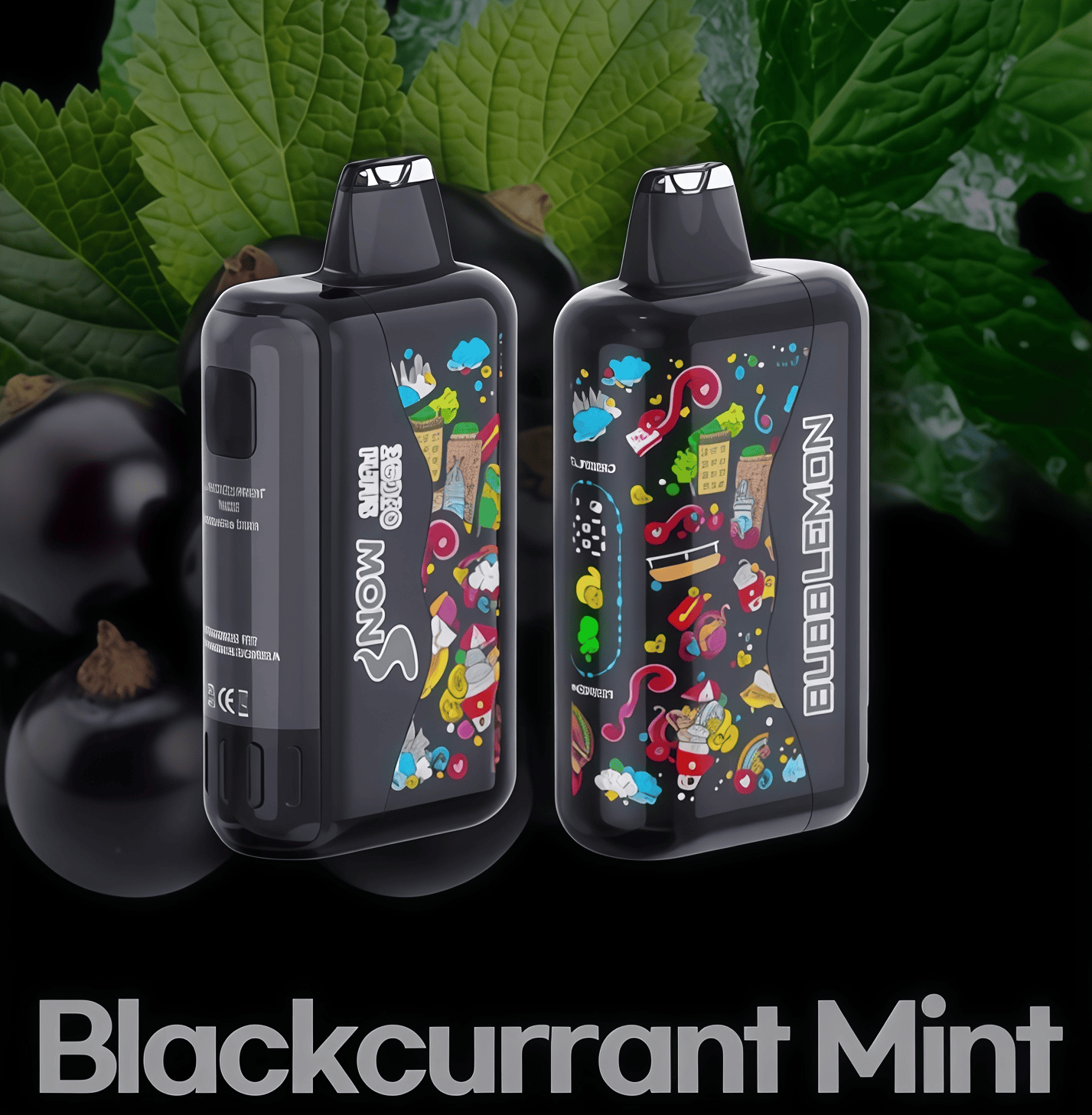 正品韩版BUBBLE MON GRAFFITI巴布梦泡泡兽满天星炫彩壁纸LED灯效35000口可调功率含隐藏口味一次性电子烟 黑加仑薄荷