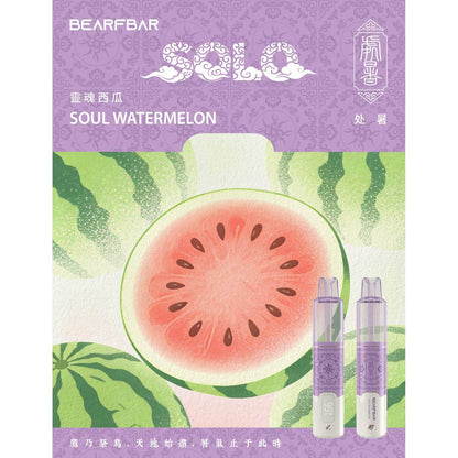 正品比熊BEARFBAR SOLO 15000口中国风二十四节气云纹主题外观AI芯片弹性数控双陶瓷芯一次性电子烟-多口味可选 灵魂西瓜