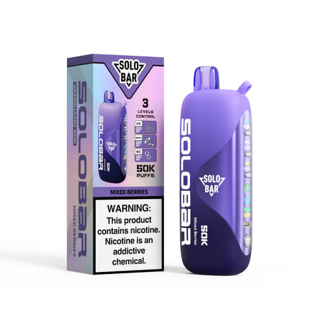 正品SOLOBAR 50K索罗超大容量5万口尼古丁/甜度/冰度可调节双输出模式一次性电子烟-多口味可选 混合莓果