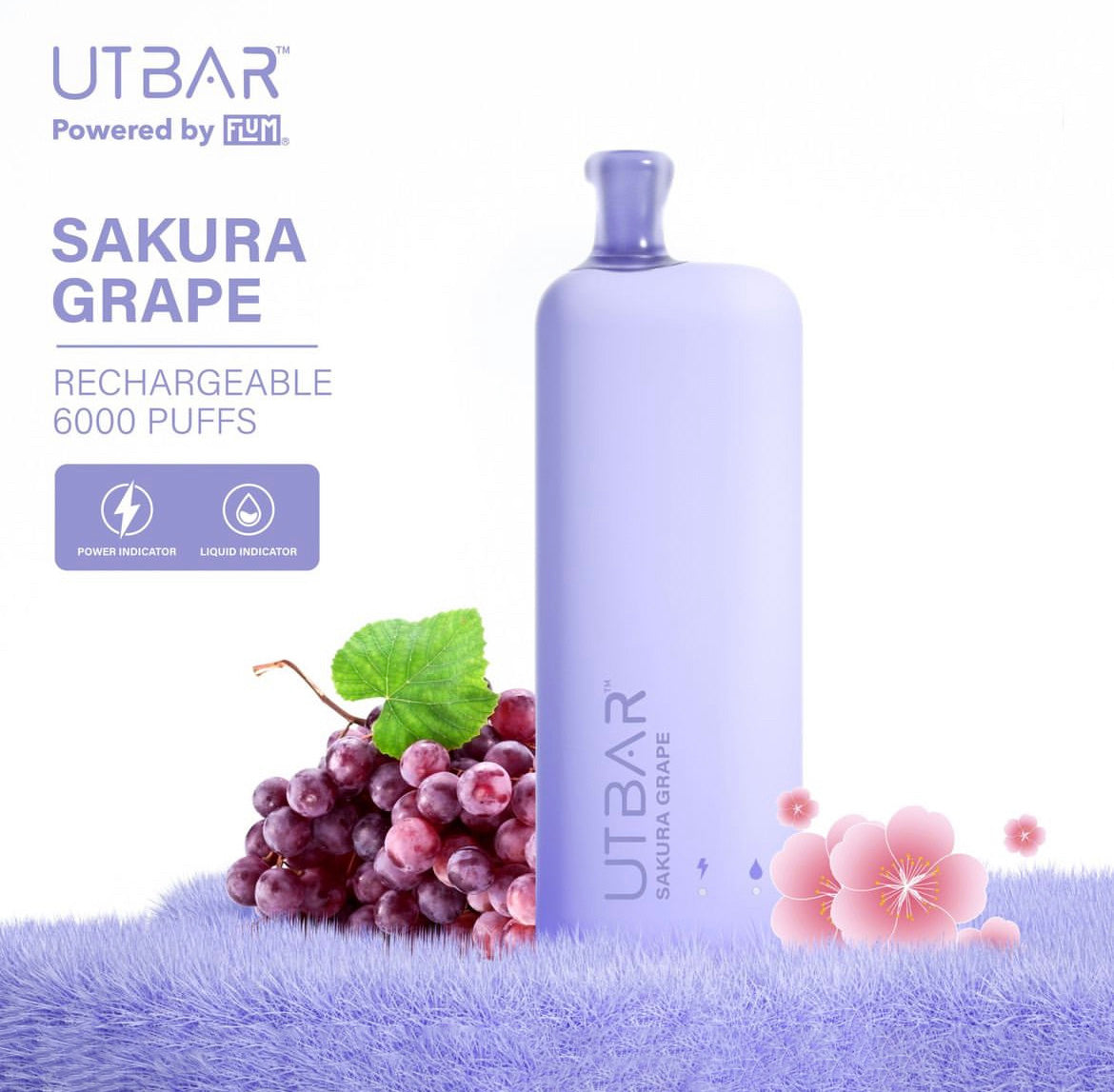 正品FLUM UTBAR 6000口绚丽质感外观设计电量油量指示一次性电子烟-多口味可选 樱花葡萄
