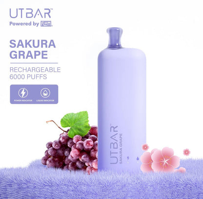 正品FLUM UTBAR 6000口绚丽质感外观设计电量油量指示一次性电子烟-多口味可选 樱花葡萄