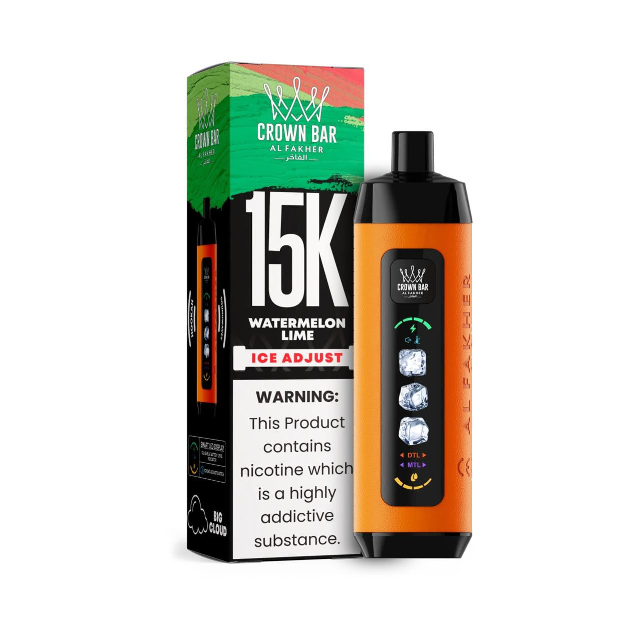 正品阿尔法赫15000口可调冰度款 AL FAKHER CROWN BAR ICE ADJUST 15K 大烟雾一次性电子烟-多口味可选 西瓜青柠
