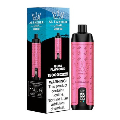 正品阿尔法赫皇冠系列 AL FAKHER CROWN BAR PRO MAX 15K 15000口大烟雾一次性电子烟带水烟声波油量电量显示-多口味可选 口香糖