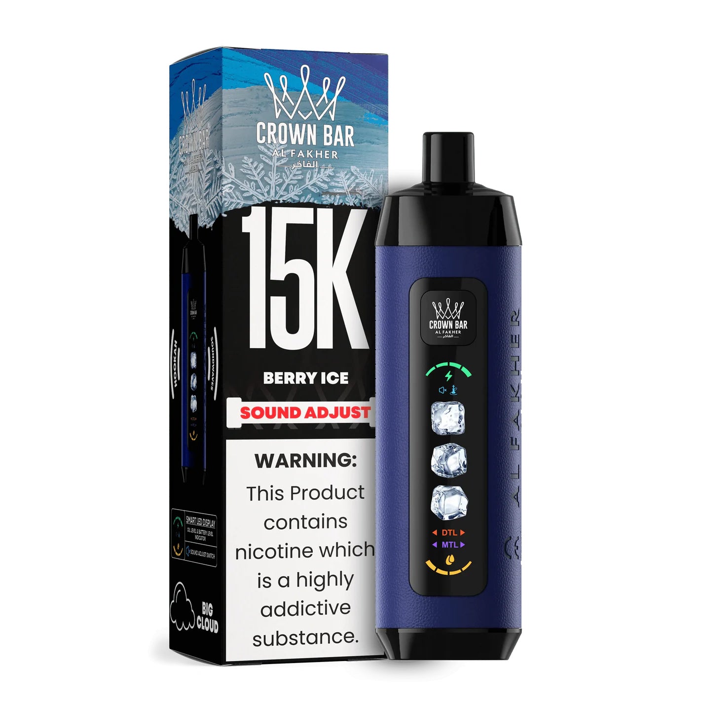 正品阿尔法赫15000口可调冰度款 AL FAKHER CROWN BAR ICE ADJUST 15K 大烟雾一次性电子烟-多口味可选 莓果冰