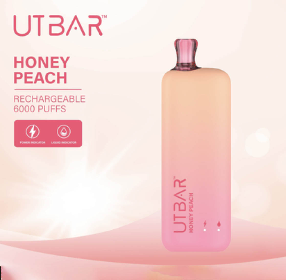 正品FLUM UTBAR 6000口绚丽质感外观设计电量油量指示一次性电子烟-多口味可选 水蜜桃
