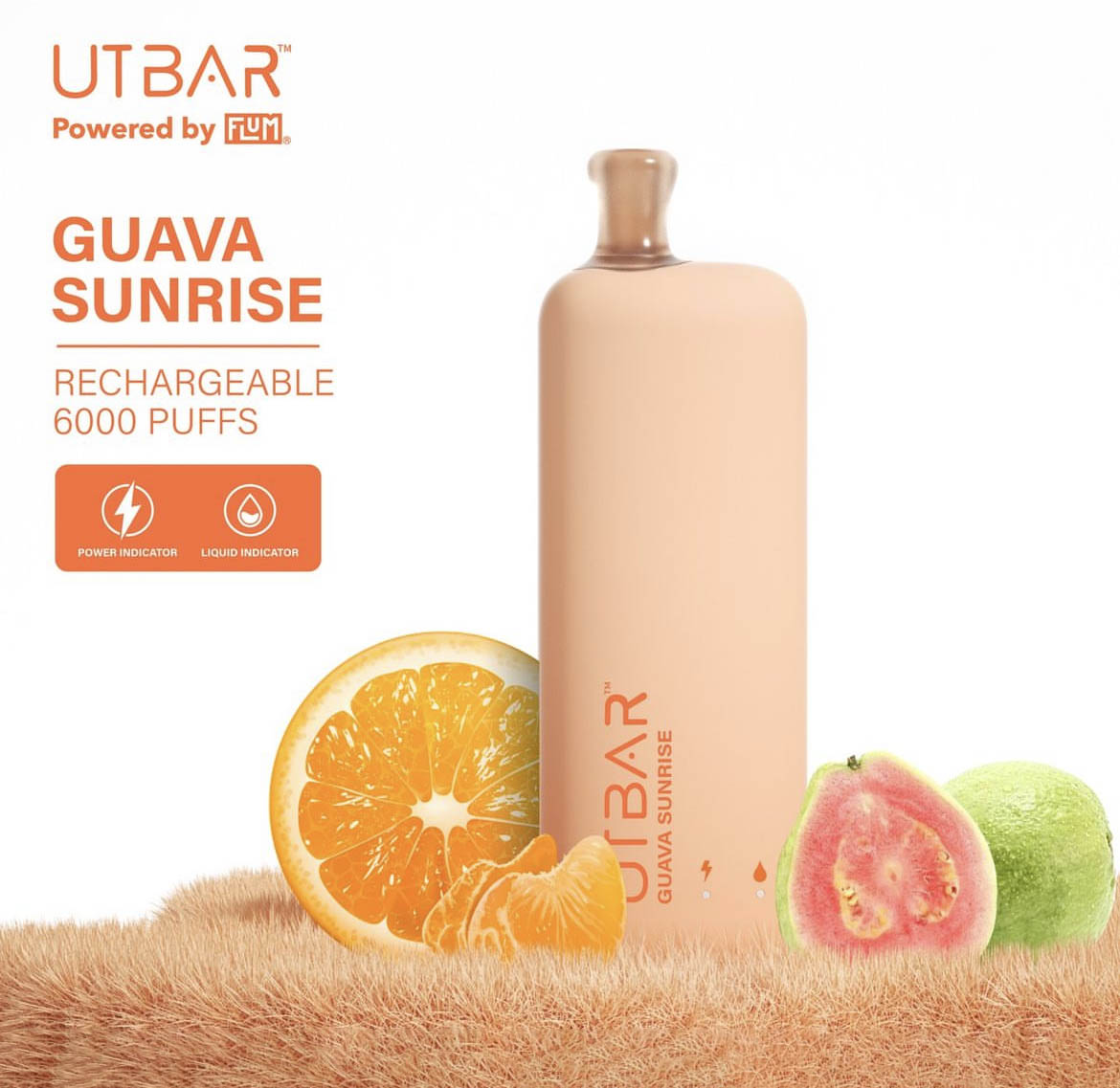 正品FLUM UTBAR 6000口绚丽质感外观设计电量油量指示一次性电子烟-多口味可选 番石榴日出