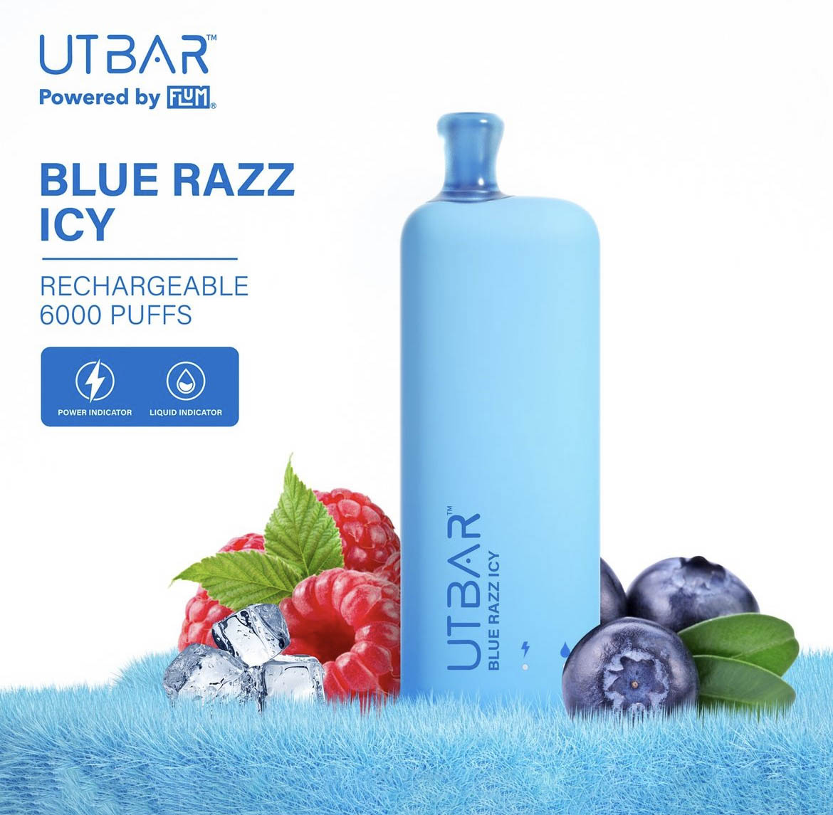 正品FLUM UTBAR 6000口绚丽质感外观设计电量油量指示一次性电子烟-多口味可选 蓝拉兹冰