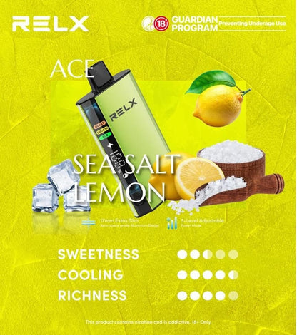 正品悦刻RELX ACE 30000口超大容量冰爽系列航空级铝材超薄设计三档功率可调智能液晶显示电量油量一次性电子烟-多口味可选 海盐柠檬