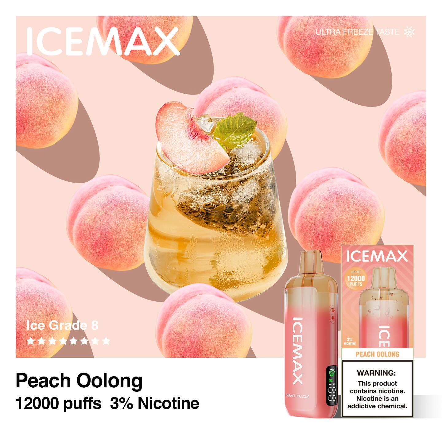 正品冰暴Icemax Ultra Freeze Taste 12000口超冰爽液晶显示屏一次性电子烟-多口味可选 蜜桃乌龙