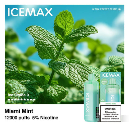 正品冰暴Icemax Ultra Freeze Taste 12000口超冰爽液晶显示屏一次性电子烟-多口味可选 迈阿密薄荷