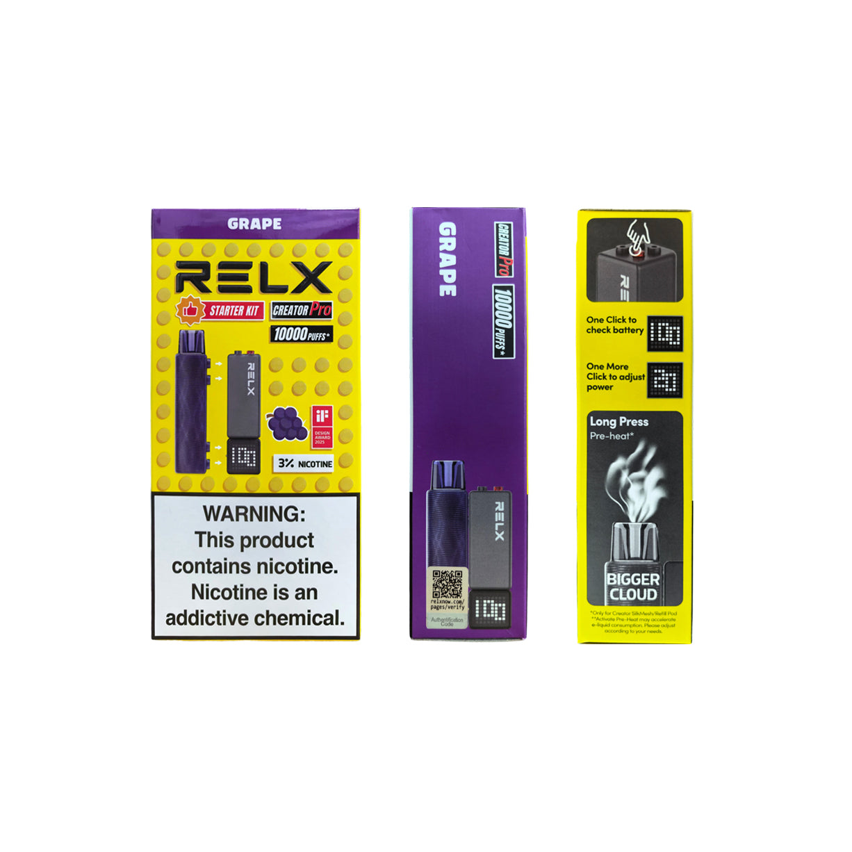 正品悦刻积木三代杆RELX Creator Pro Starter Kit 10000口套装乐高积木10K大烟雾磁吸式换弹电子烟套装-多口味可选 葡萄