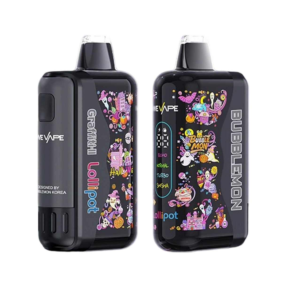 正品韩版巴布梦二代BUBBLE MON GRAFFITI-II 泡泡兽满天星炫彩壁纸LED灯效30000口可拆卸式电子烟套装/烟弹-多口味可选 黑色