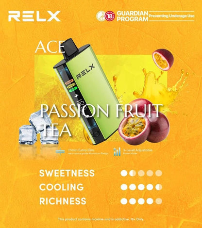正品悦刻RELX ACE 30000口超大容量冰爽系列航空级铝材超薄设计三档功率可调智能液晶显示电量油量一次性电子烟-多口味可选 百香果