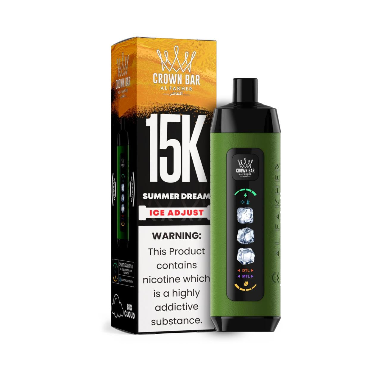 正品阿尔法赫15000口可调冰度款 AL FAKHER CROWN BAR ICE ADJUST 15K 大烟雾一次性电子烟-多口味可选 夏日之梦