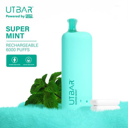 正品FLUM UTBAR 6000口绚丽质感外观设计电量油量指示一次性电子烟-多口味可选 超级薄荷