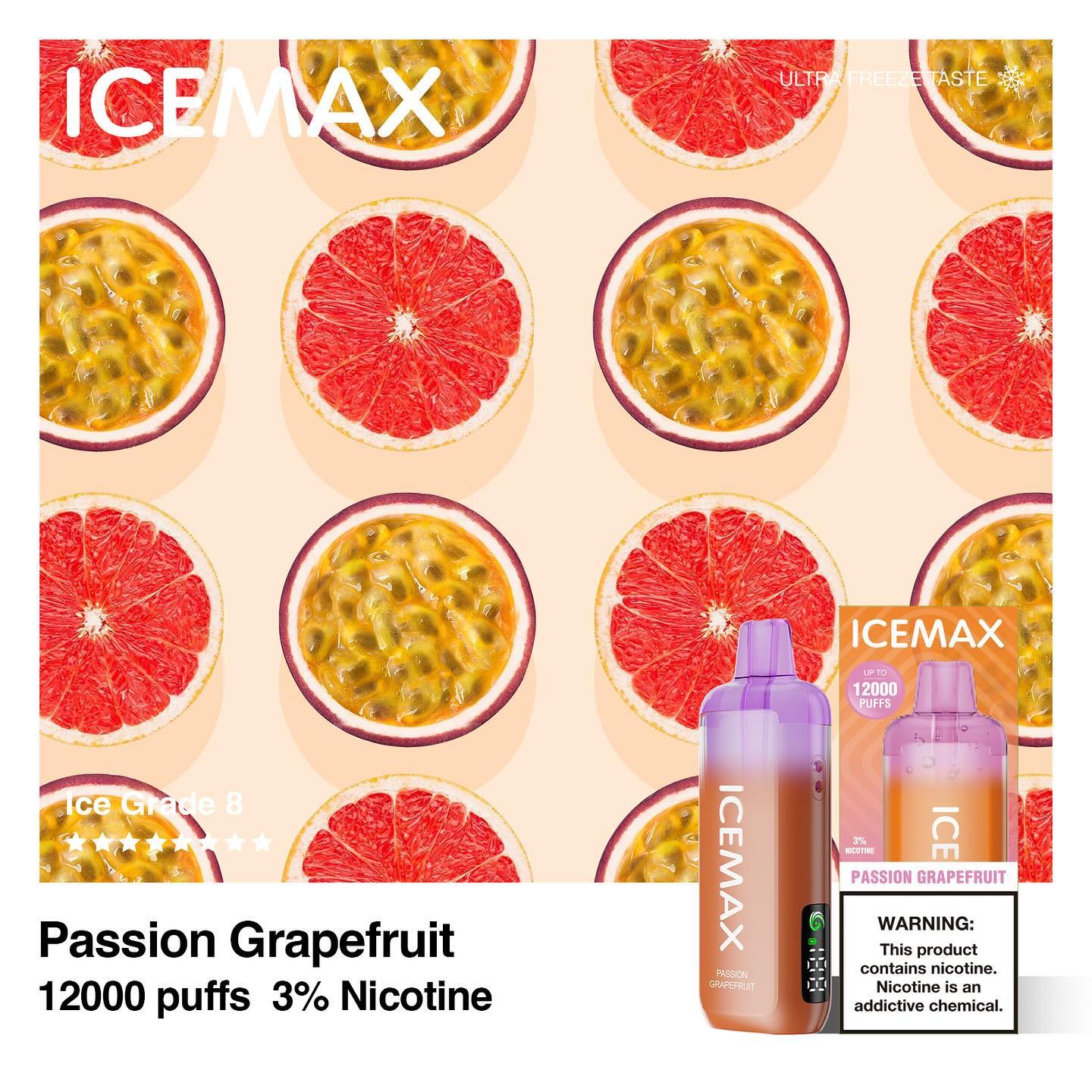 正品冰暴Icemax Ultra Freeze Taste 12000口超冰爽液晶显示屏一次性电子烟-多口味可选 西柚百香果
