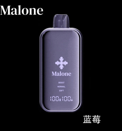正品Malone Bar马龙克罗心35000口金属全镜面高颜值屏幕三档功率可调一次性电子烟-多口味可选 蓝莓