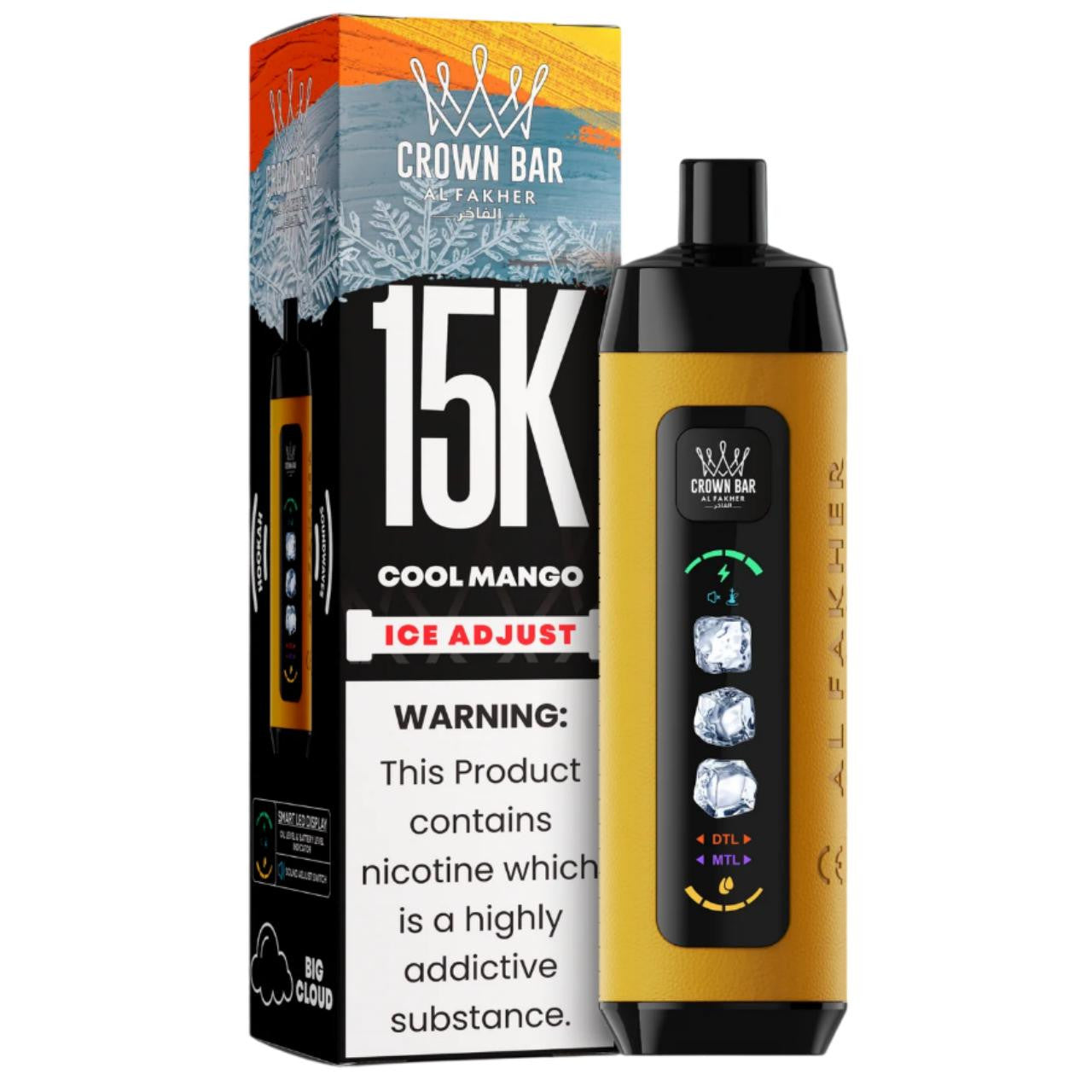 正品阿尔法赫15000口可调冰度款 AL FAKHER CROWN BAR ICE ADJUST 15K 大烟雾一次性电子烟-多口味可选 酷芒果