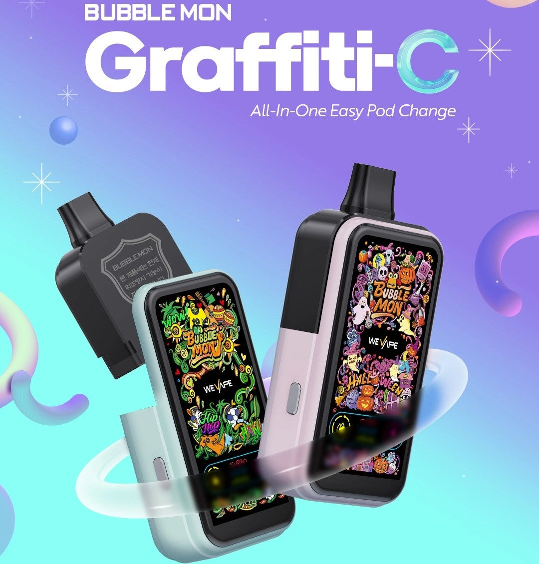 正品韩版巴布梦三代BUBBLE MON GRAFFITI-C 泡泡兽满天星炫彩涂鸦壁纸LED灯效30000口可拆卸式电子烟套装/烟弹-多口味可选