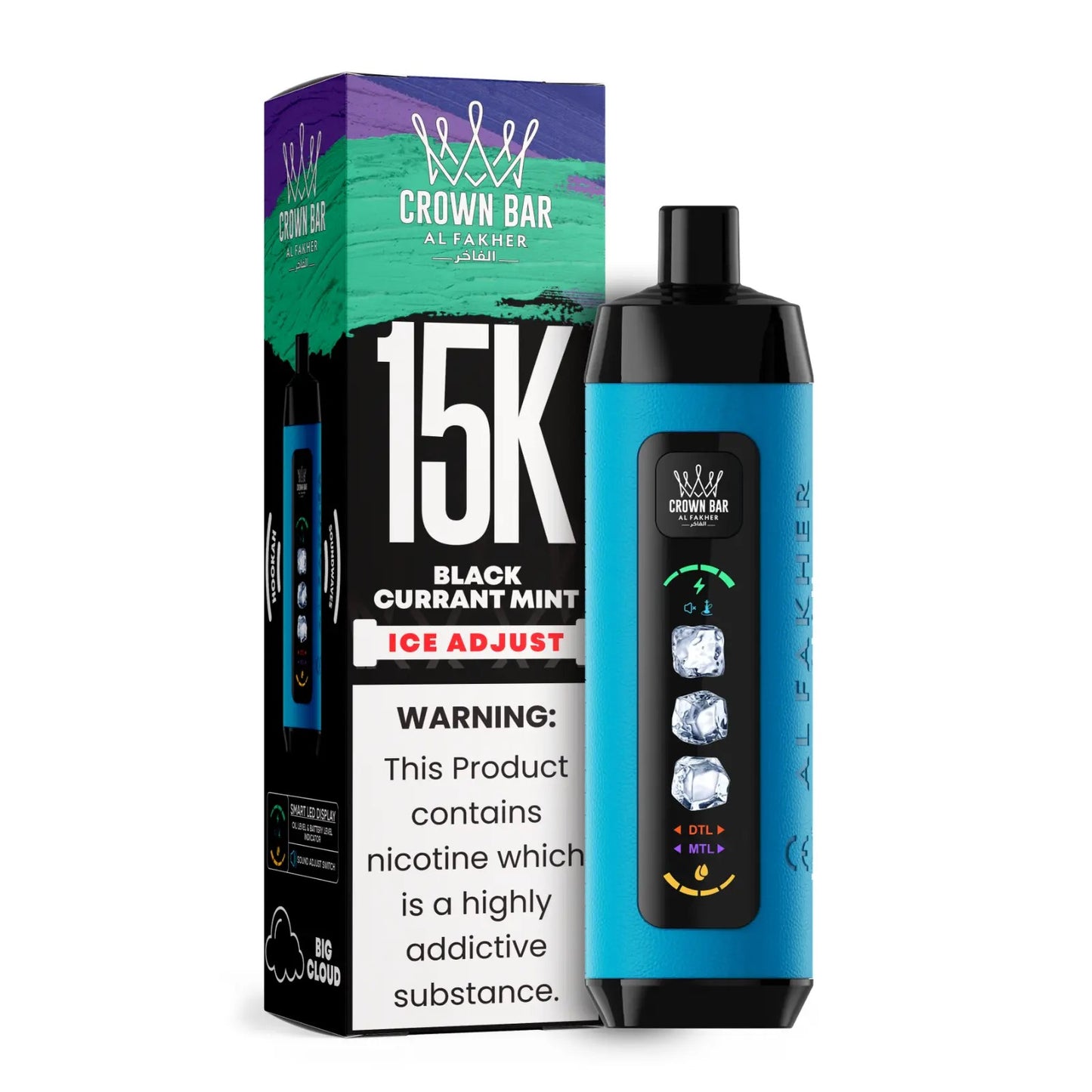 正品阿尔法赫15000口可调冰度款 AL FAKHER CROWN BAR ICE ADJUST 15K 大烟雾一次性电子烟-多口味可选 黑加仑