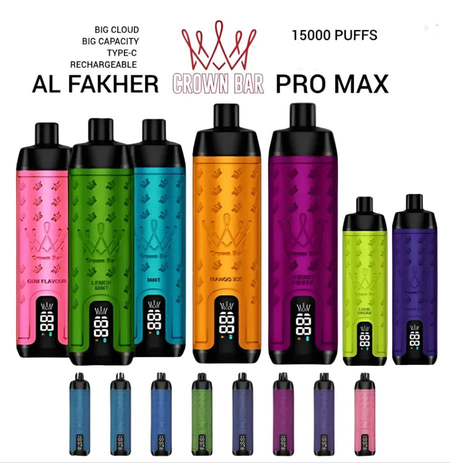 正品阿尔法赫皇冠系列 AL FAKHER CROWN BAR PRO MAX 15K 15000口大烟雾一次性电子烟带水烟声波油量电量显示-多口味可选