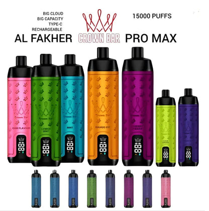 正品阿尔法赫皇冠系列 AL FAKHER CROWN BAR PRO MAX 15K 15000口大烟雾一次性电子烟带水烟声波油量电量显示-多口味可选