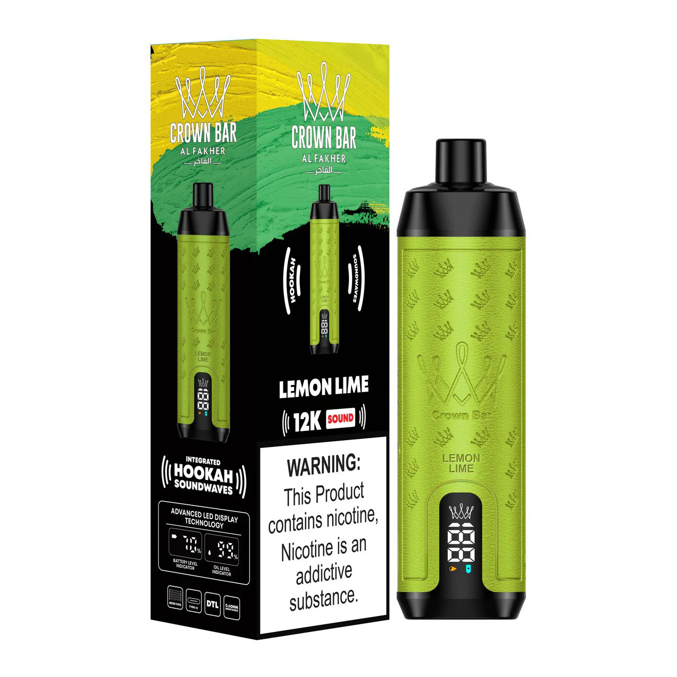 正品阿尔法赫皇冠系列AL FAKHER CROWN BAR 12000口低尼水烟声波油量电量显示大烟雾电子烟-多口味可选