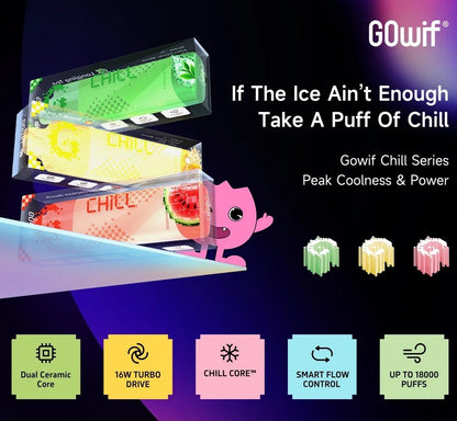 正品高维GOwif Chill极凉系列18000口双陶瓷芯涡轮大功率透明油仓电量油量显示长续航一次性电子烟-多口味可选