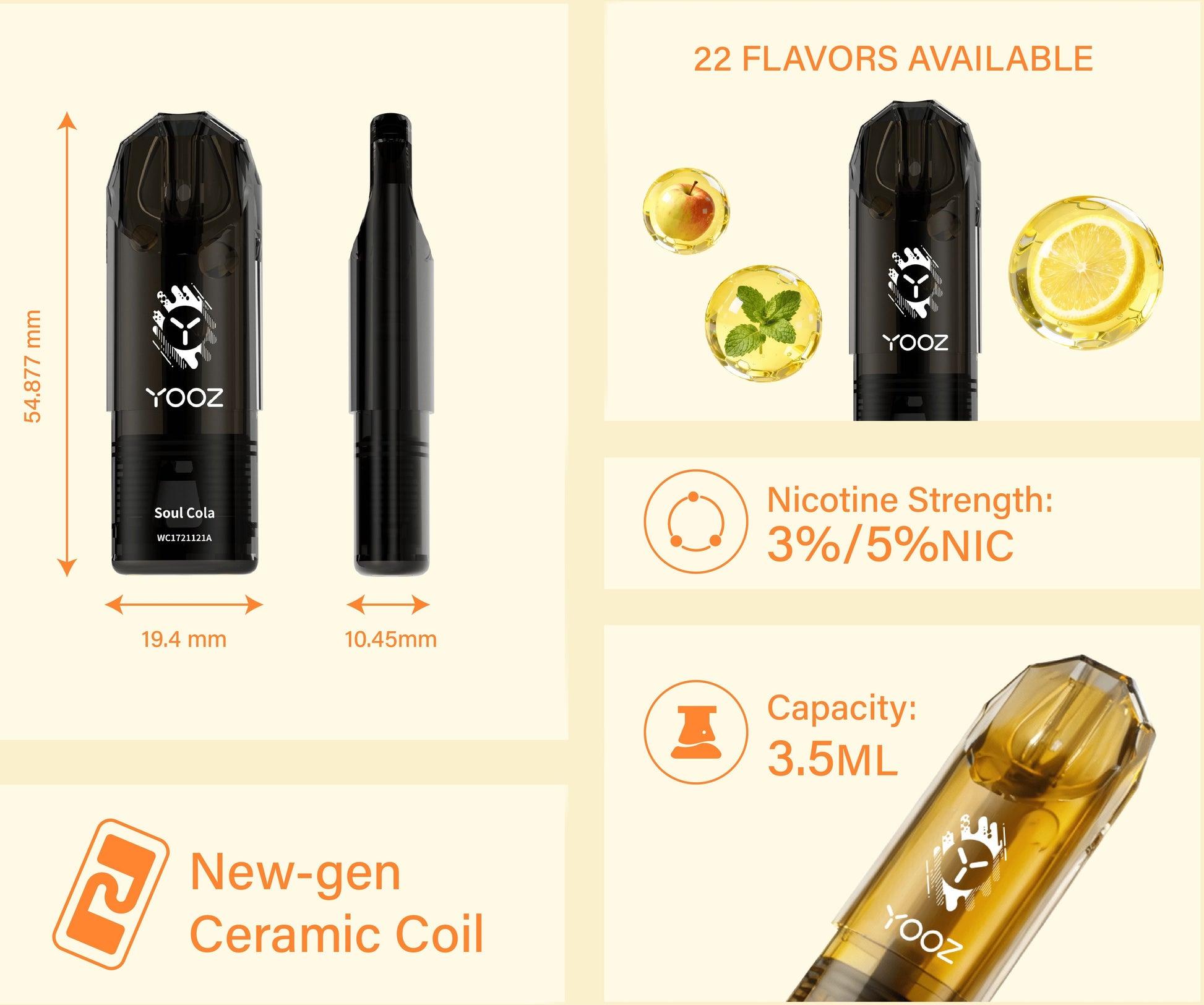 柚子YOOZ SOUL POD灵魂烟弹系列3.5ML大容量多口味可选柚子陶瓷芯通配烟弹-三颗起售