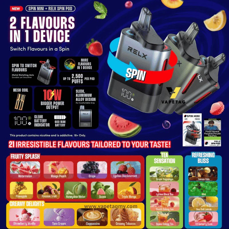 正品悦刻RELX Spin Mini Lux旋钮式双口味创意电子烟一杆两烟弹套餐-多口味可选