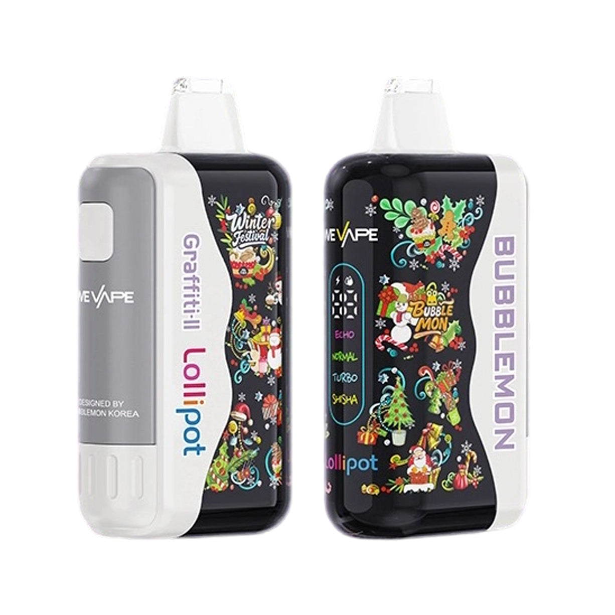 正品韩版巴布梦二代BUBBLE MON GRAFFITI-II 泡泡兽满天星炫彩壁纸LED灯效30000口可拆卸式电子烟套装/烟弹-多口味可选 白色