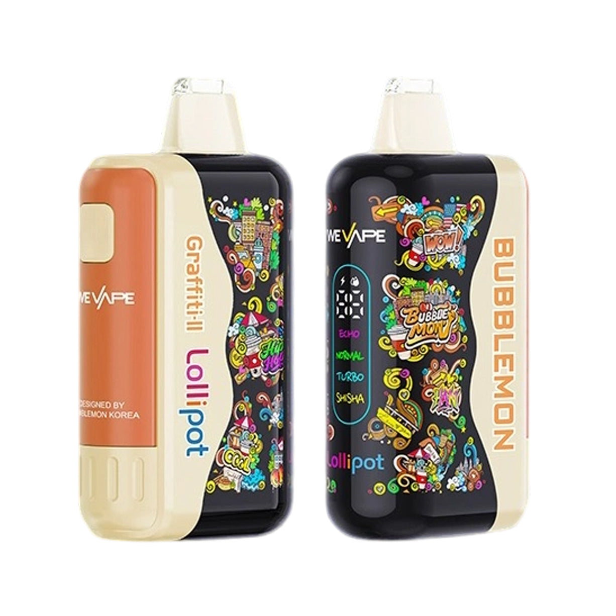 正品韩版巴布梦二代BUBBLE MON GRAFFITI-II 泡泡兽满天星炫彩壁纸LED灯效30000口可拆卸式电子烟套装/烟弹-多口味可选 黄色